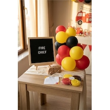 İtfaiyeci Temalı Doğum Günü Süsleme Mini Set Siyah Keçe Yazı Panosu Standlı Balon Zincirli İtfaiye Aracı Konsepti Çocuk