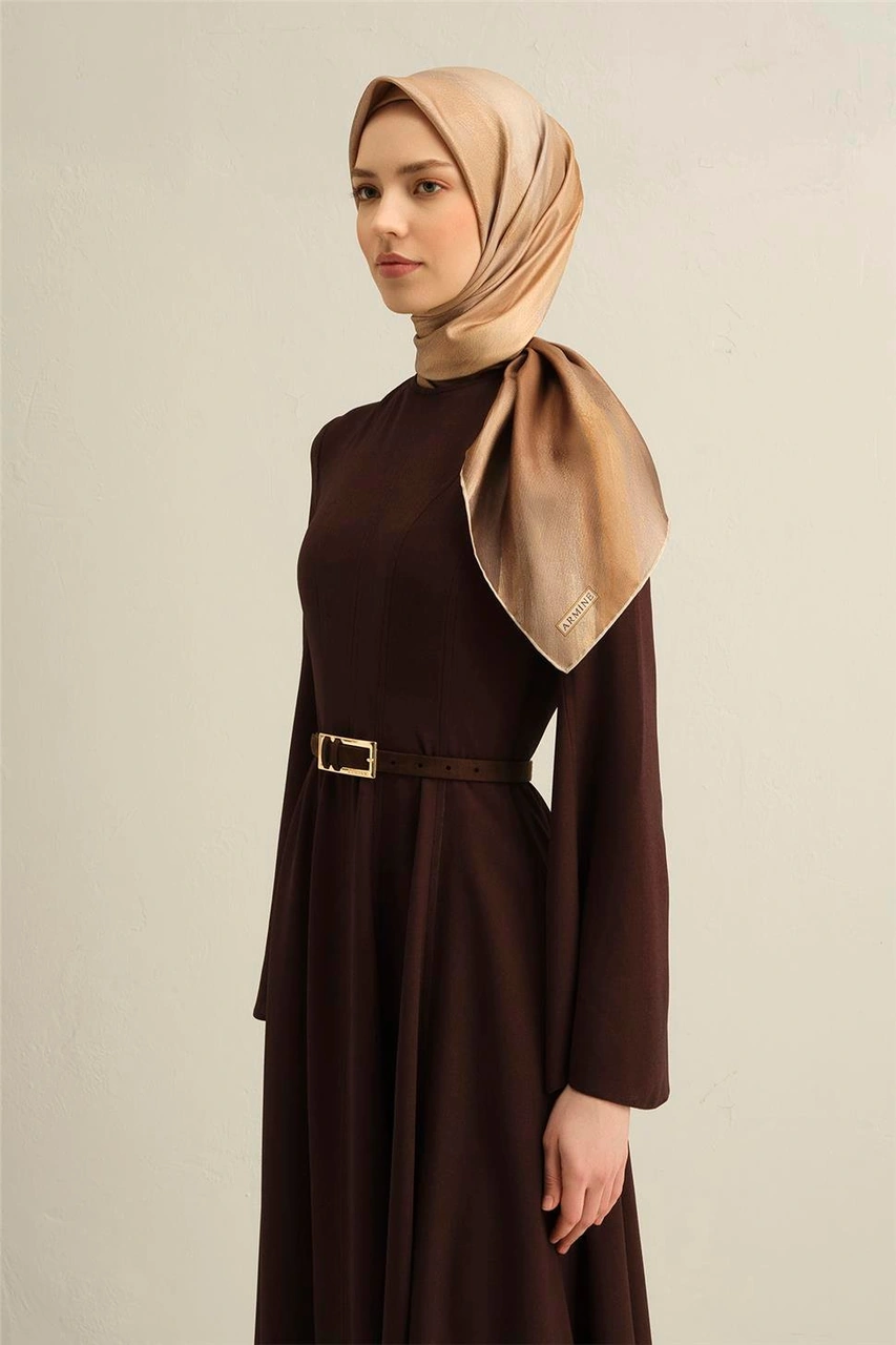 Armine Soyut Desenli Saf İpek Twill Eşarp 9308d 08 Camel