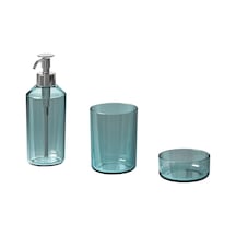 3 Parça Banyo Cam Sabunluk Takımı Meridyendukkan Turkuaz Renk Banyo Aksesuar Seti Turkuaz
