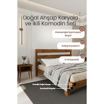 Renazzo Natura New Masif Ahşap Karyola Ve 2 Adet Komodin Ceviz 200x200 Ceviz - 200 X 200