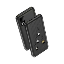 10.000 Mah Powerbank Dahili Çoklu Kablolu Taşınabilir Şarj Aleti Led Işıklı Güç Bankası Siyah