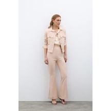 Sateen İspanyol Paça Pantolon - Bej-135533 Bej