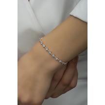 Nereze 925 Ayar Gümüş Rose Sıralı 3 Mm Aquamarin Taşlı Bileklik