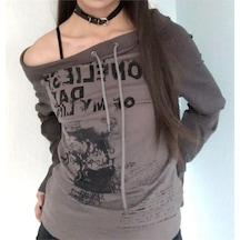 Füme The Most Loneliest Day Of My Life Uzun Kollu Fulll Body Y2k Kısa Kollu Crop-17428 Füme