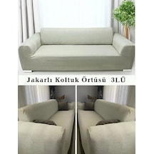 StarMall Jakarlı Çubuk Desen Koltuk Örtüsü Koltuk Kılıfı Lastikli Esnek Yıkanabilir 3Lü Bir Adet Sütlü Krem