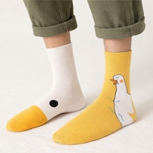 Hitit Socks Kadın 4 Çift Ördek Başı Desenli Çorap Ördek Desenli Çorap Sarı