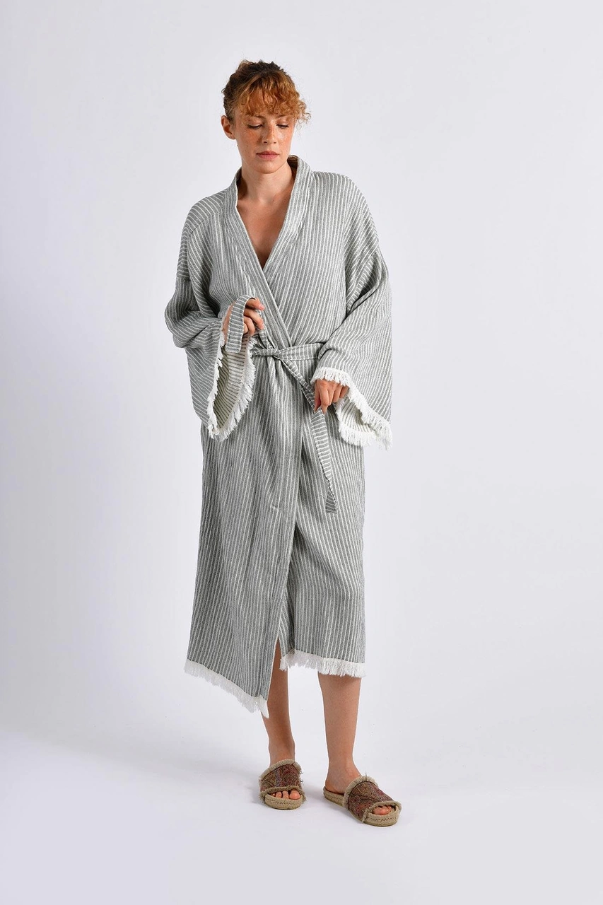 Brandsmithshop Gri Çizgili Kimono Çok Renkli