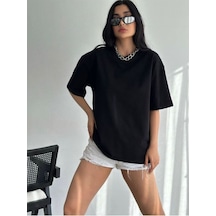 Flood Of Style Kadın Siyah Boş Oversize Bisiklet Yaka Tshirt