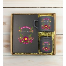 Bk Gift Kişiye Özel İsimli Dtf Anne Temalı Antrasit Defter & Kahve Fincanı & Mum Hediye Seti-6, Anneye Hediye, Anneler Günü Hediyesi Kobitmeyencom3075