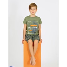 Vitmo Erkek Çocuk Kısa Kollu Kapri Pamuklu Golden Pijama Takımı Yeşil