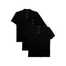 Tudors Erkek 3'lü Paket Siyah Slim Fit Dar Kesim Pamuklu Düz Pike Polo Yaka Tişört-32832 Siyah