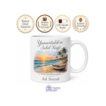 Yumurtalık Sahil Keyfi Adana Hatırası Baskılı Porselen Kupa Bardak Hediye Beyaz / Çok Renkli