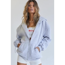 Madmext Mad Girls Karmelanj Kapüşonlu Şardonlu Sweatshirt Mg1223 Kar Melanj