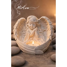Melek Figürlü Dilek Tutan Tealight Mumluk, Taş Döküm, 13x15 Cm, Dekoratif Anma Ve Hediye Dekoru İçin Çok Renkli