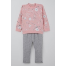 Breeze Kız Çocuk Eşofman Takımı Pati Masalı Pantolonu Fiyonk Detaylı 1-4 Yaş, Pembe Pembe