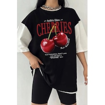 Tarzsokak Çift Renk Red Cherries Baskılı Unisex Tshirt Beyaz