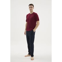 Angbutik Kocabey 2209-1 Erkek Süper Battal Midi Yaka Pijama Takım Bordo
