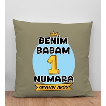 Bk Gift Kişiye Özel İsimli Babalar Günü Tasarımlı Haki Kırlent Yastık-14 Babaya , Ev Dekorasyonu, Babalar Günü si Açık Bej