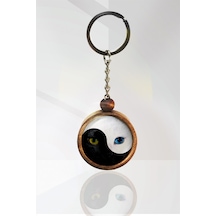 Yin Yang Kedi Ahşap Anahtarlık Tek Ebat N11.4771