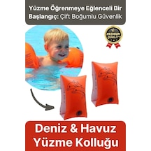 Başlangıç Seviye Çift Boğumlu Baskılı 3-6 Yaş Çocuk Deniz Havuz Yüzme Öğrenme Şişme Kolluğu Turuncu