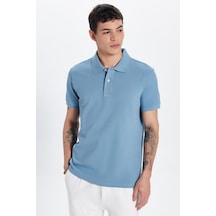 Tudors Erkek Slim Fit Dar Kesim Premium Seri %100 Pamuk Yumuşak Dokulu Merserize Mavi Polo Yaka Tişört -50911