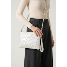 Gl-003 Yıldız Dikişli Kadın El Çantası Clutch Çanta Omuz Çantası Çapraz Çanta Pörtföy Çanta Beyaz