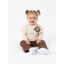 HelloBaby Pamuklu Fırfır Ve Çiçek Detaylı 2li Kız Bebek Takım Kahverengi