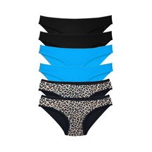 6 Adet Likralı Kadın Slip Külot Leopar Siyah Mavi Diğer