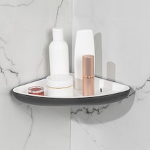 Porsima 0447 İstiridye Banyo Köşe Rafı Yapışkanlı Organizer Antrasit