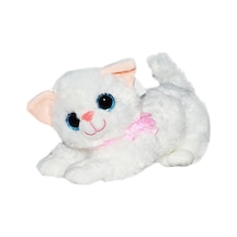 Sesli Yatan Peluş Kedi - Beyaz