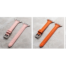 Watch Ultra 49mm Kordon Uyumlu Krd-28 Deri Strap Kayış Clo- Pembe