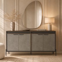 Voguemaxima Home Verona 4 Kapaklı Metal Ayaklı Konsol 184x44,5x91,6 Cm Kahve Beton Antrasit Antrasit - Mermer