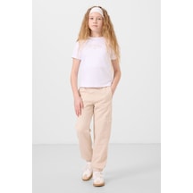 Tommylife Beyaz-bej O Yaka Baskılı Lastik Paça Kargo Cepli Kız Çocuk Eşofman Takım - 75173 Beyaz/bej Beyaz - Bej