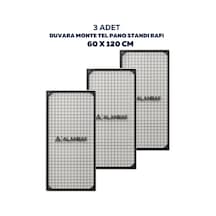 Sık Telli Tel Raf - Siyah Renkli Tel Pano Stand, Duvar Askılığı, Telefon Ve Züccaciye Raf 60x120 Cm 3 Adet Gri
