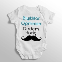 İmaj Tuğbababy Bıyıklılar Öpmesin Dedim Hariç Yazılı Baskılı Bebek Zıbını Beyaz