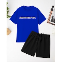 Uyguntarz Unisex Kesinlikle Hayır. Tasarım Basklı Tshirt Şort Takımı Mavi