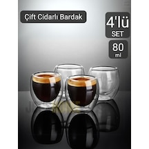 4 Lü Set Espresso Bardağı 80 Ml Kahve Bardağı Çift Cidarlı Bardak Viski Bardağı Şeffaf