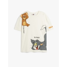 Koton Tom Ve Jerry Lisanslı Baskılı Kollu Oversize Tişört Ekru 5sal10267ık Ekru