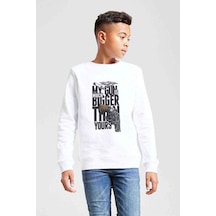 My Gun Is Bigger Baskılı Unisex Çocuk Beyaz Sweatshirt Beyaz