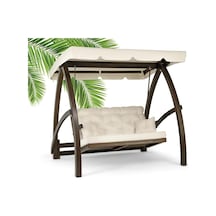 Elegance Ladin Ahşap Salıncak Dış Mekan Bahçe, Teras Salıncağı -krem Krem