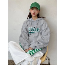 Gri Nice Baskılı Oversize Kapşonlu Sweatshirt Nicebaskılıkpsnlu Gri Nice Baskılı Oversize Kapşonlu Sweatshirt Nicebaskılıkpsnlu
