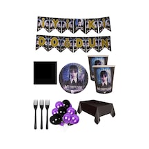 8 Kişilik Wednesday Tabak, Bardak Yazı Balon Seti, Addams Wednesday Parti Doğum Günü Parti Süsleri