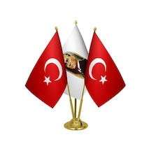 Masa Üstü Atatürk Bayrağı Türk Bayrağı Üçlü Pirinç Direk Masa Bay
