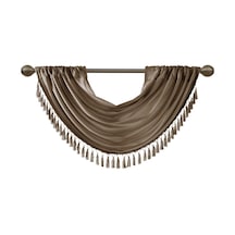 Elena Şelale Süslü Çubuk Cepli Farbala, Pencere İçin Suni İpek Farbala, 38x46", Bronz