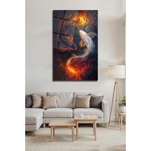 Yin Yang Koi Balığı Ateş Ve Su Mistik Dekoratif Cam Tablo Feng Shui Enerji Duvar Sanatı Modern Dekorasyon Temalı Dekoratif Duvar Tablosu, Salon, Ev Ve Ofis Dekoru,