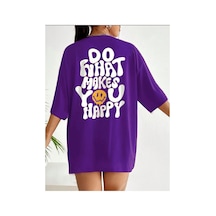 Medinenur Do What Makes You Happy Baskılı Kadın T-shirt Mor