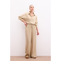 Sateen Bel Lastikli Pantolon - Haki-136116 Haki