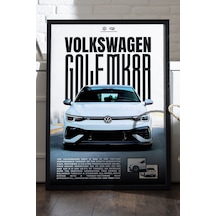Volkswagen Golf Mk 8 R Siyah Ahşap Çerçeveli Poster, Dekoratif Araba Duvar Tablosu
