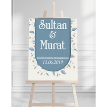 Söz Nişan Düğün İçin 50x70 Karşılama Panosu - Mavi Tasarımlı 005 Beyaz