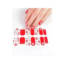 Lexroo Tırnak Oje Sticker Dövmesi Kırmızı Çiçek Desenli 14'lü Nail Art Set